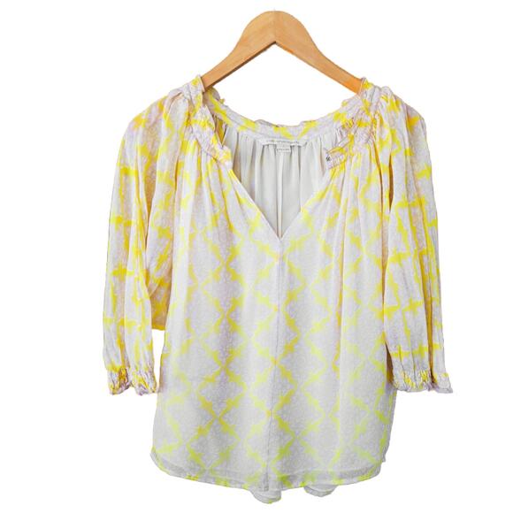 Diane Von Furstenberg Bryn Silk Chiffon Blouse Size 2 Yellow Beige Flowy Top - Picture 10 of 13